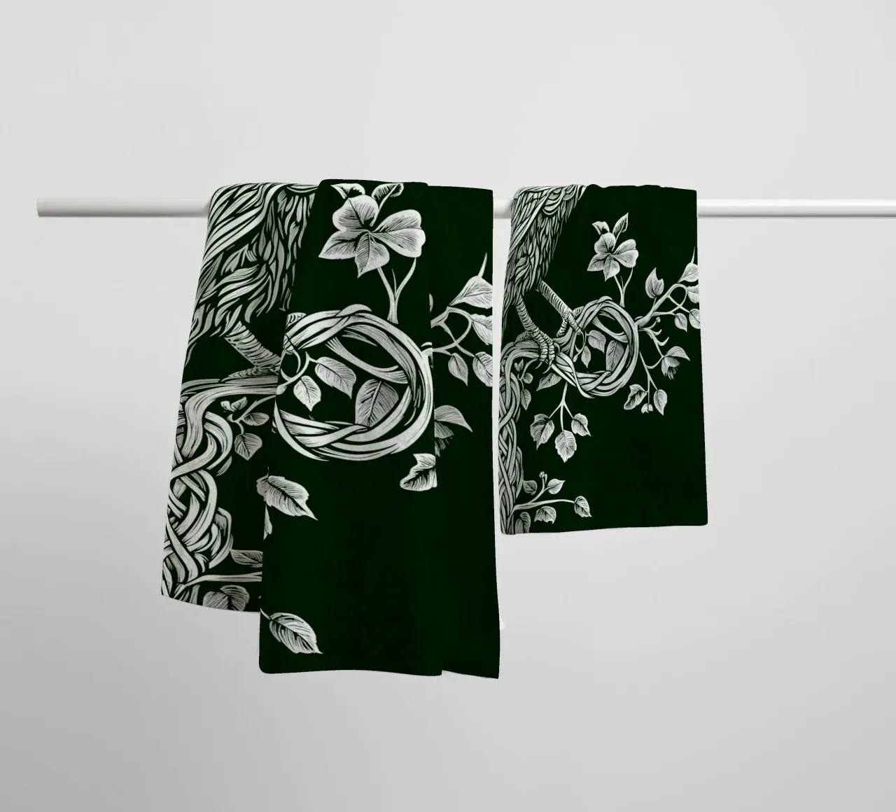 White raven with clover on branch towel by pixelbull - medieval art and more