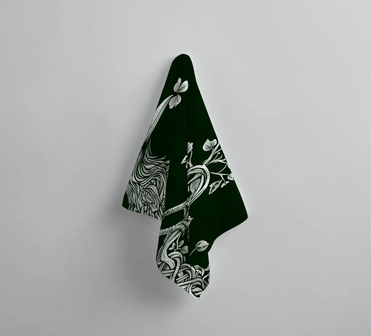 White raven with clover on branch towel by pixelbull - medieval art and more