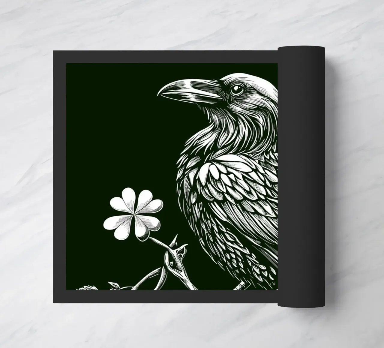 Raven with shamrock on a dark branch doormat by pixelbull - medieval art and more