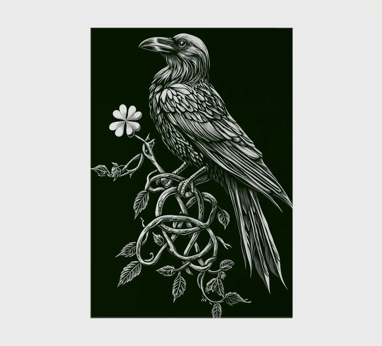 Raven with shamrock on a dark branch notebook by pixelbull - medieval art and more