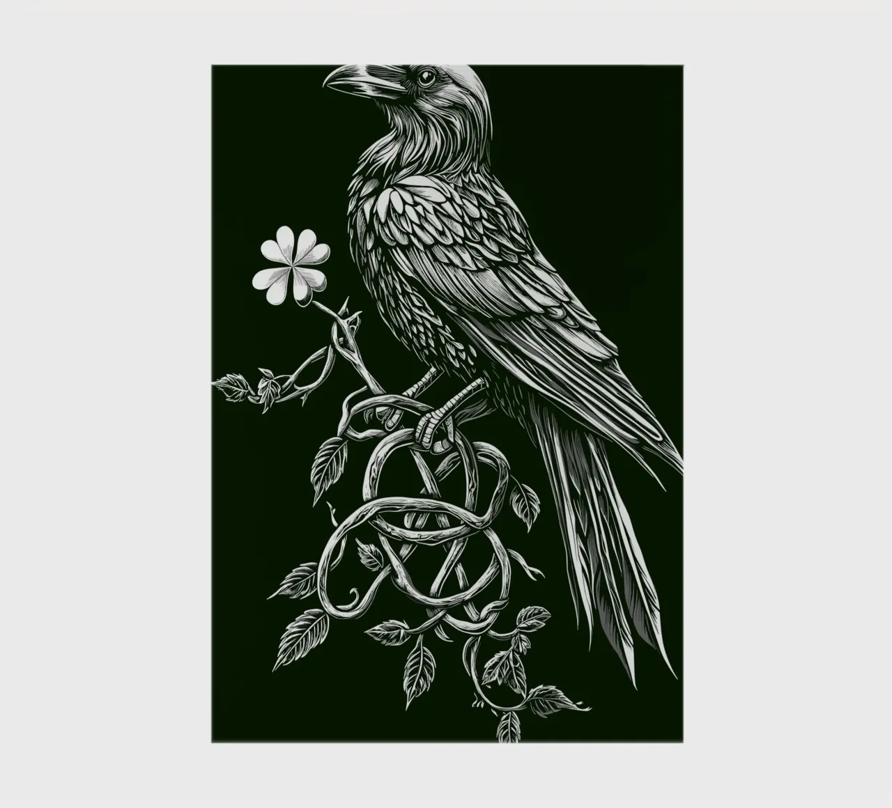 Raven with shamrock on a dark branch notebook by pixelbull - medieval art and more