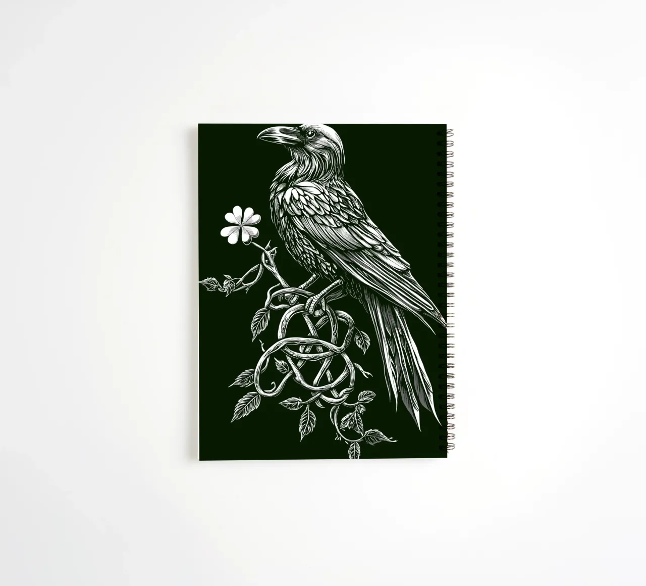 Raven with shamrock on a dark branch spiral notebook by pixelbull - medieval art and more