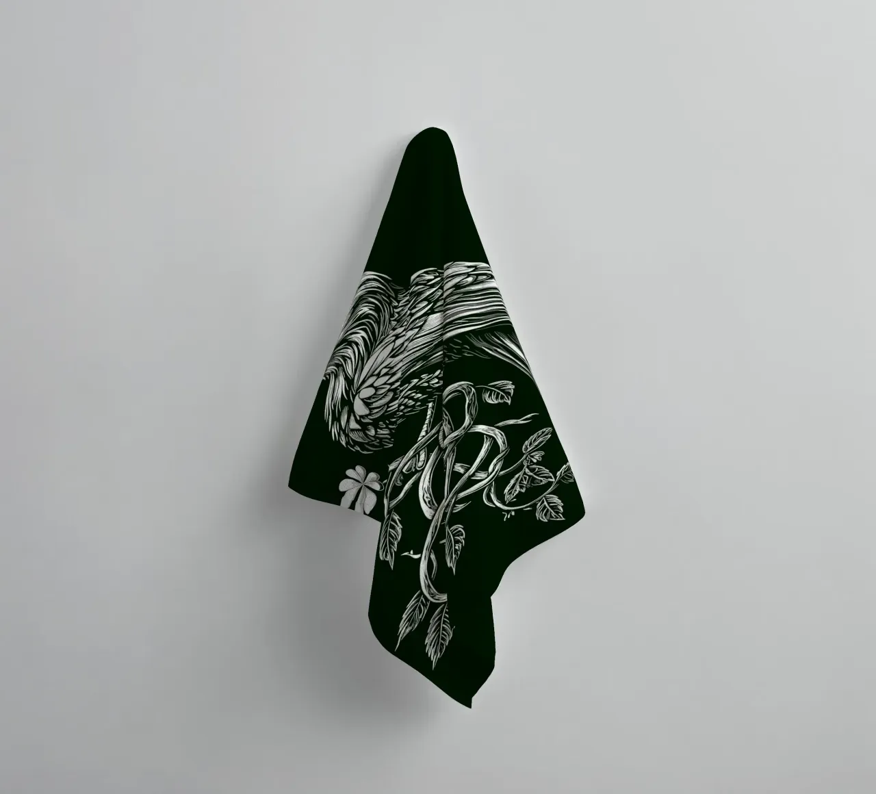 Raven with shamrock on a dark branch towel by pixelbull - medieval art and more