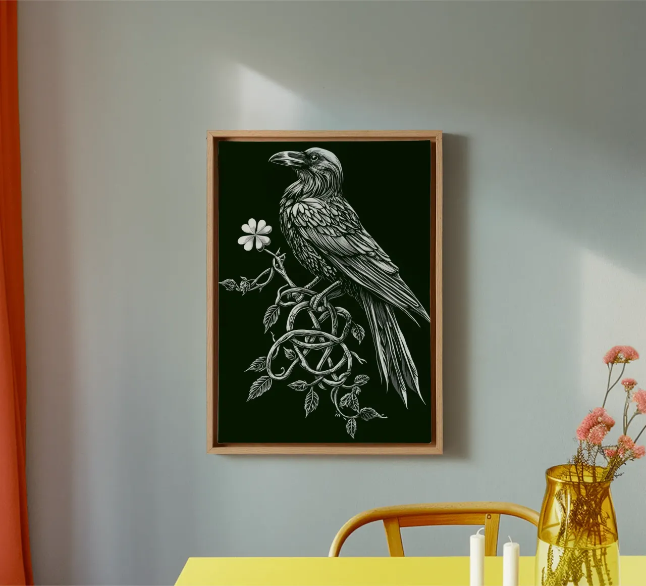 Raven with shamrock on a dark branch canvas by pixelbull - medieval art and more