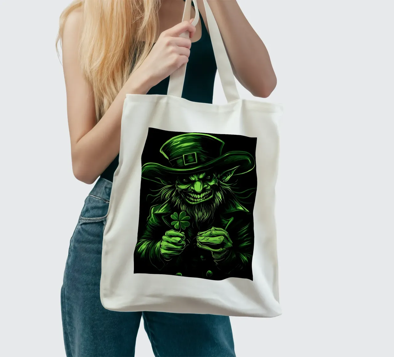 Folletto sorridente con trifoglio borsa in juta da pixelbull - medieval art and more