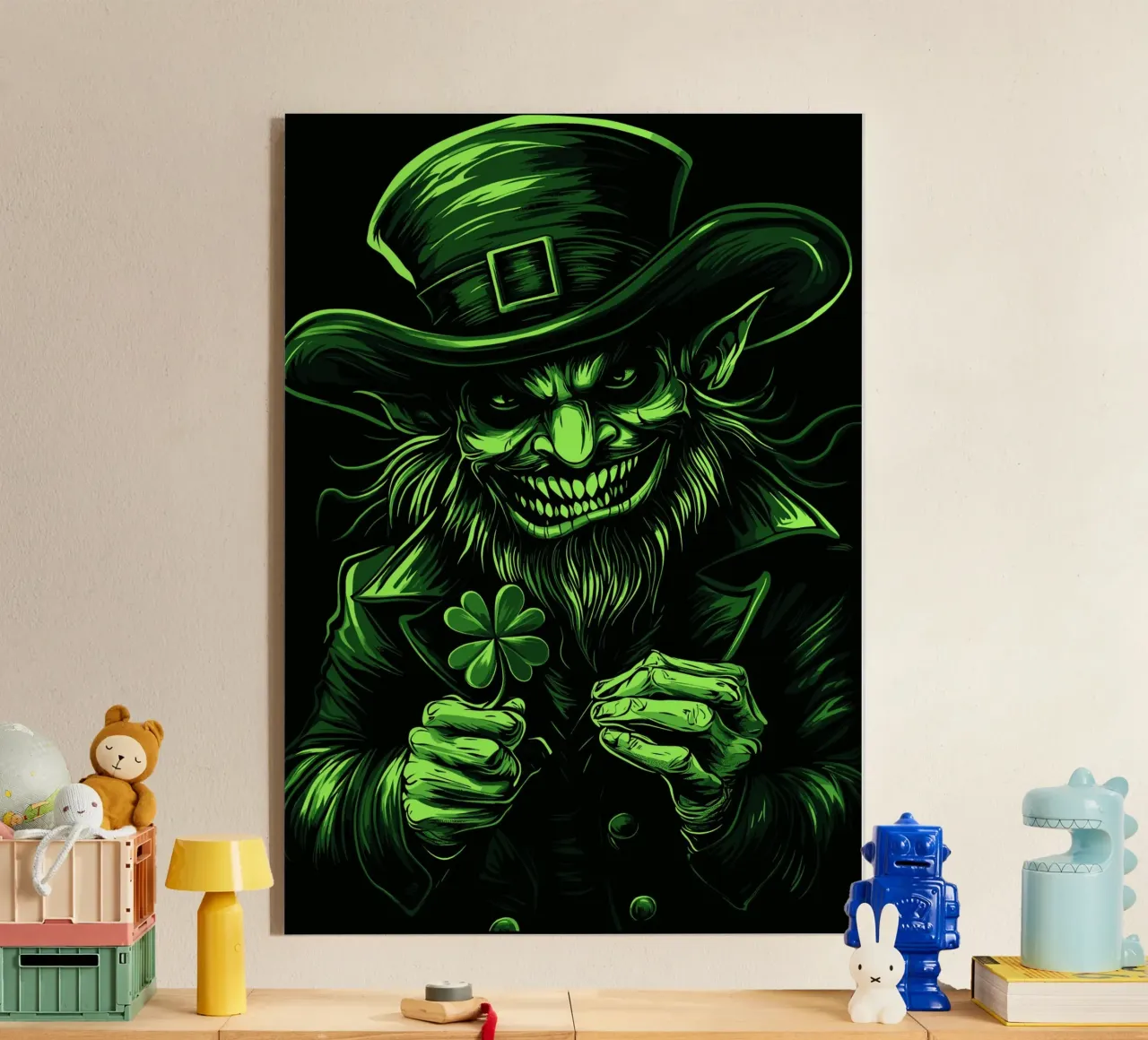 Folletto sorridente con trifoglio plexiglass da pixelbull - medieval art and more