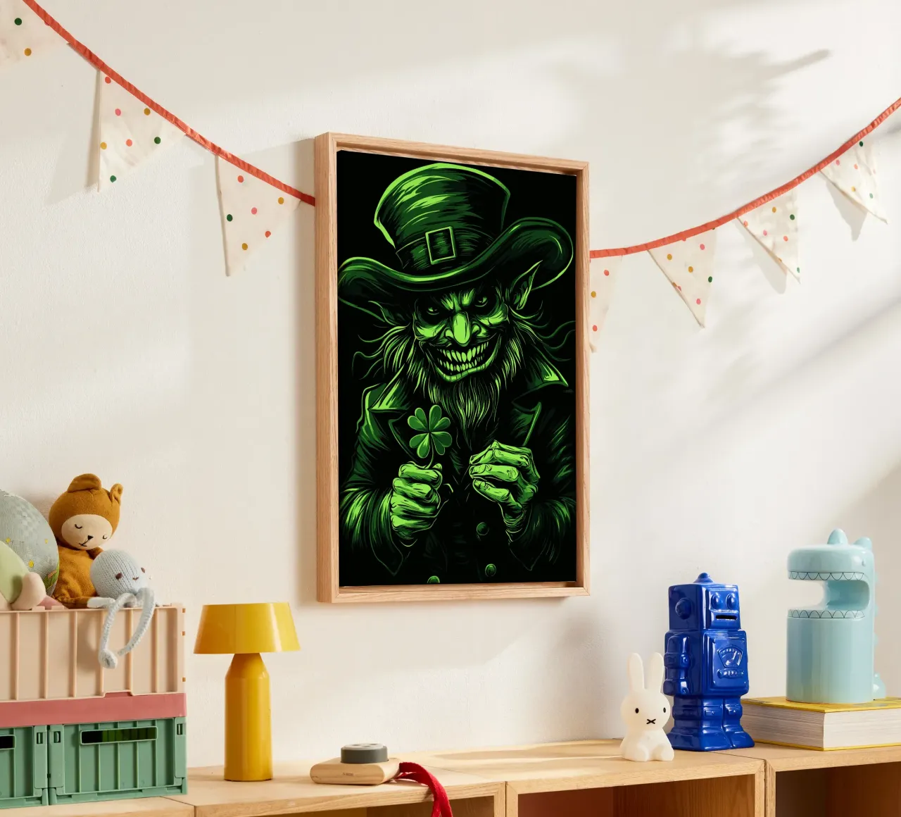 Grinning leprechaun with shamrock canvas by pixelbull - medieval art and more