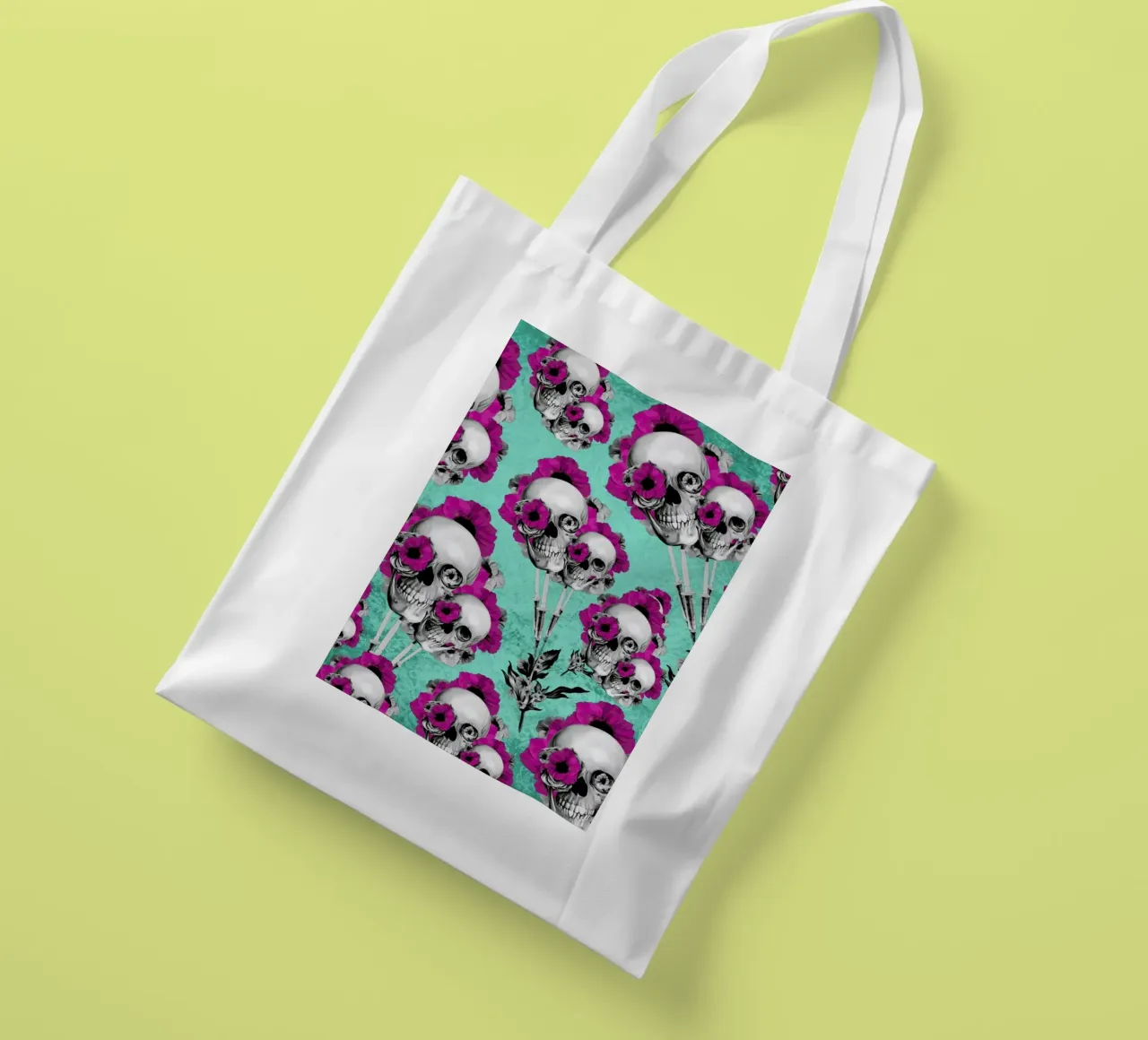 Skulls and Poppies Pattern borsa in juta da Kristy Patterson