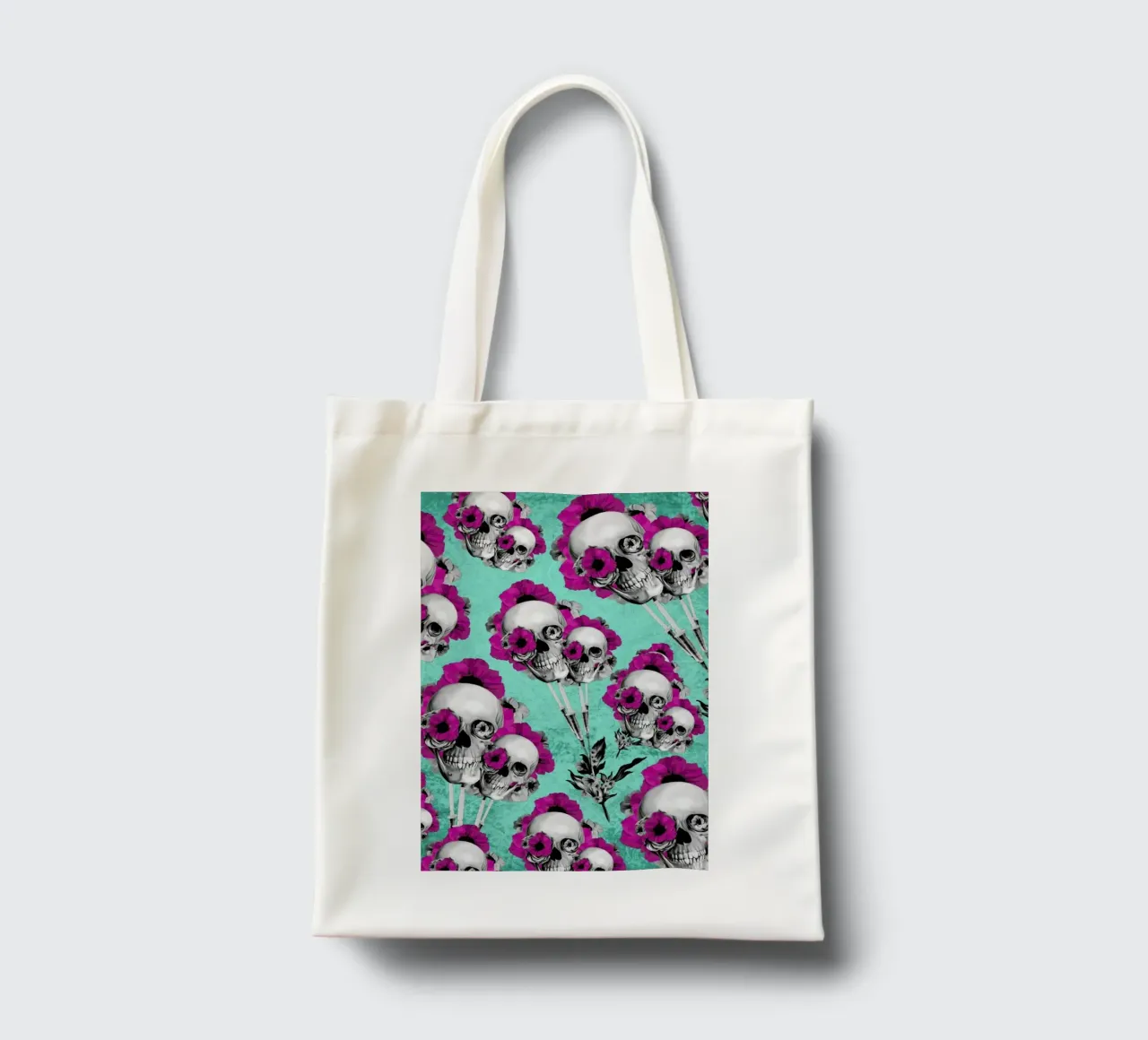 Skulls and Poppies Pattern borsa in juta da Kristy Patterson
