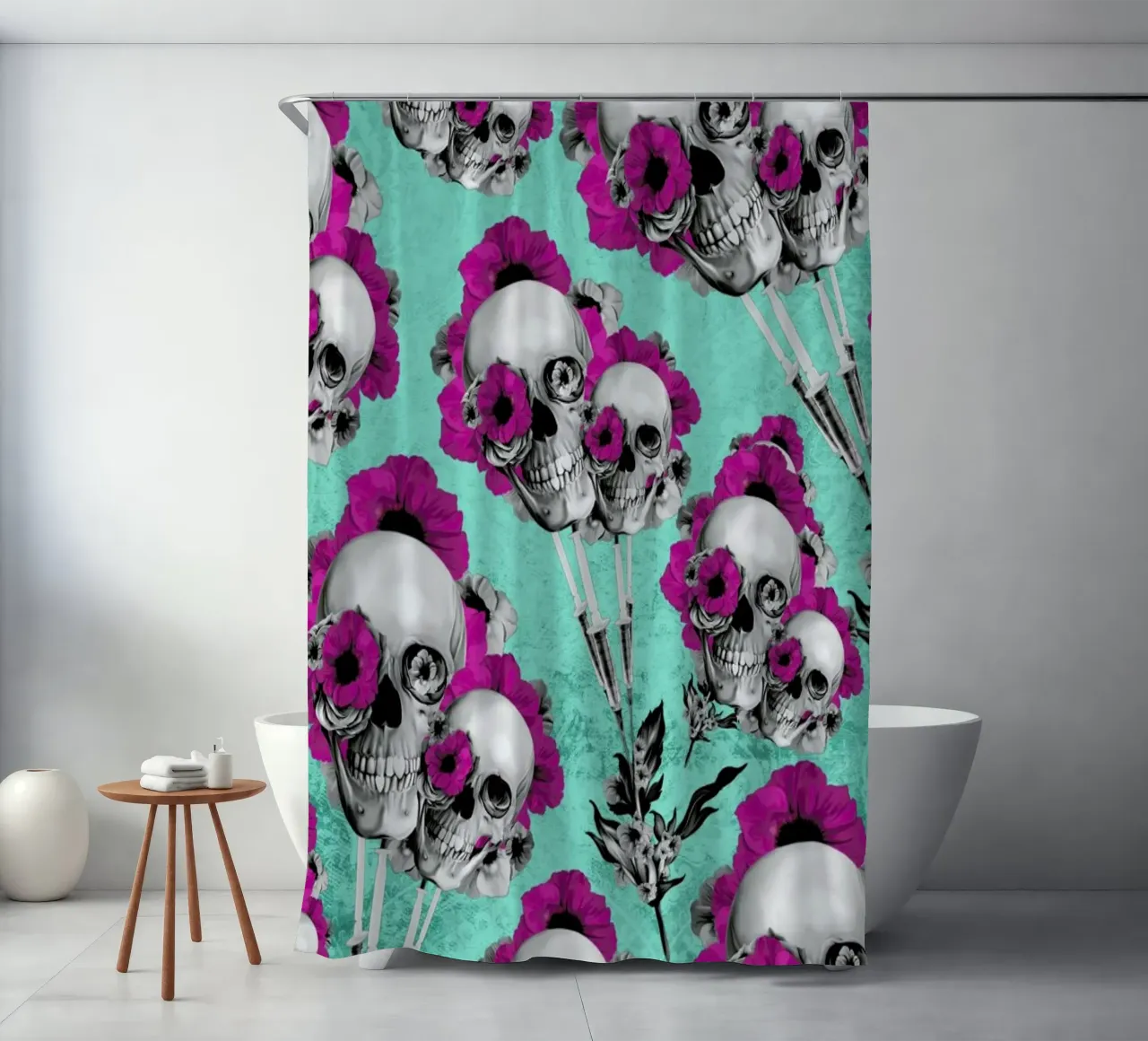 Skulls and Poppies Pattern shower curtain by Kristy Patterson