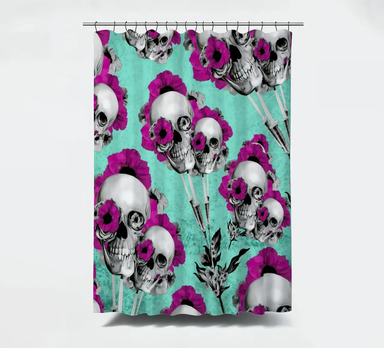 Skulls and Poppies Pattern shower curtain by Kristy Patterson
