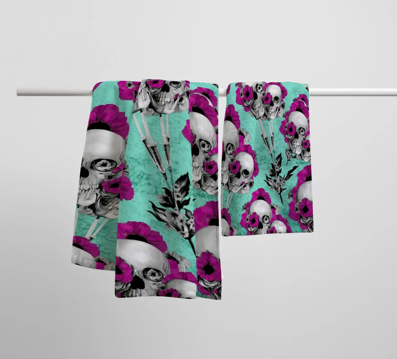 Skulls and Poppies Pattern towel by Kristy Patterson