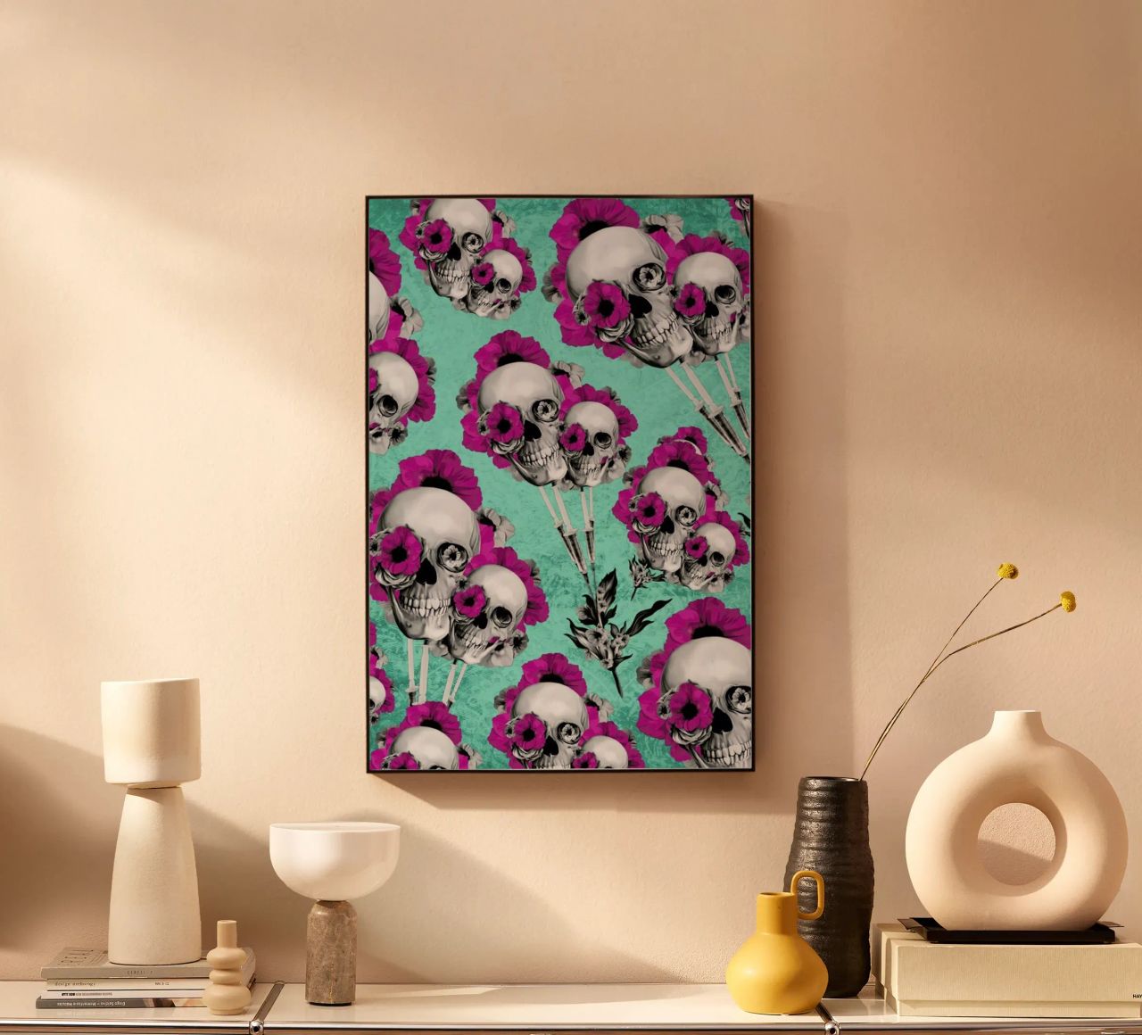 Skulls and Poppies Pattern metacrilato de Kristy Patterson