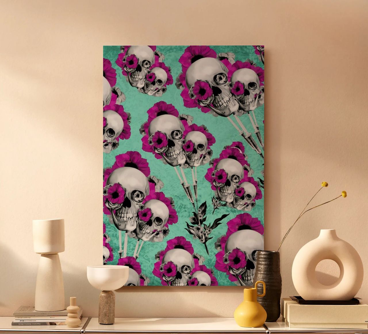 Skulls and Poppies Pattern alluminio dibond da Kristy Patterson