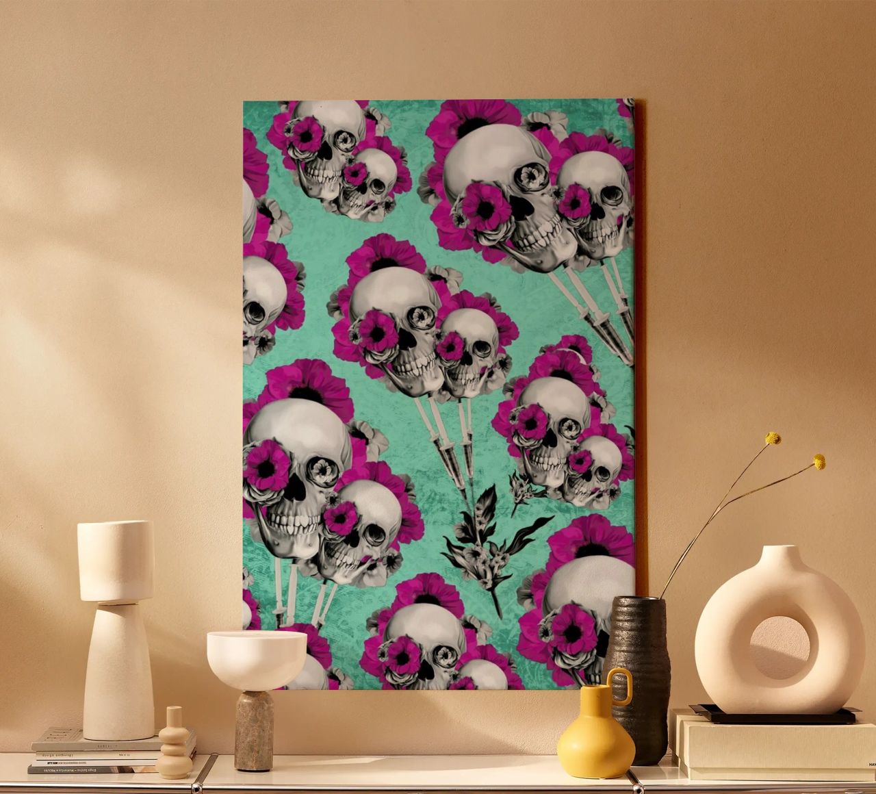 Skulls and Poppies Pattern Leinwand von Kristy Patterson