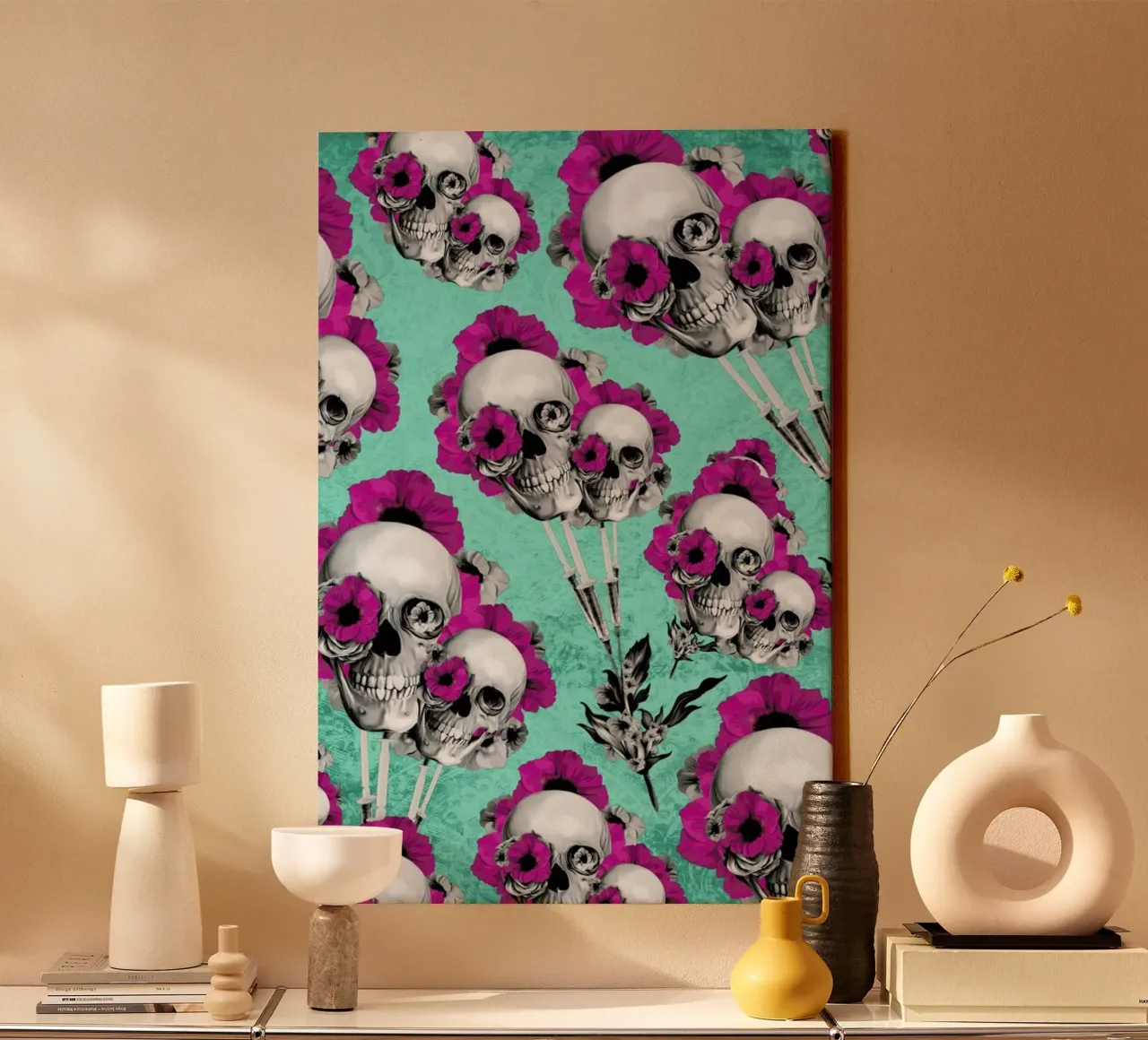 Skulls and Poppies Pattern tela da Kristy Patterson
