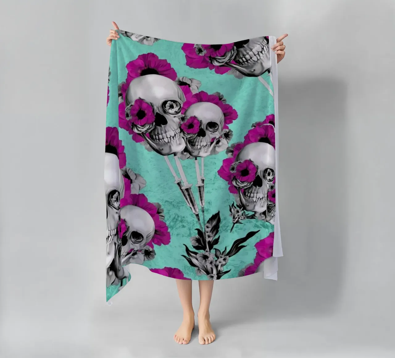Skulls and Poppies Pattern beach towel by Kristy Patterson