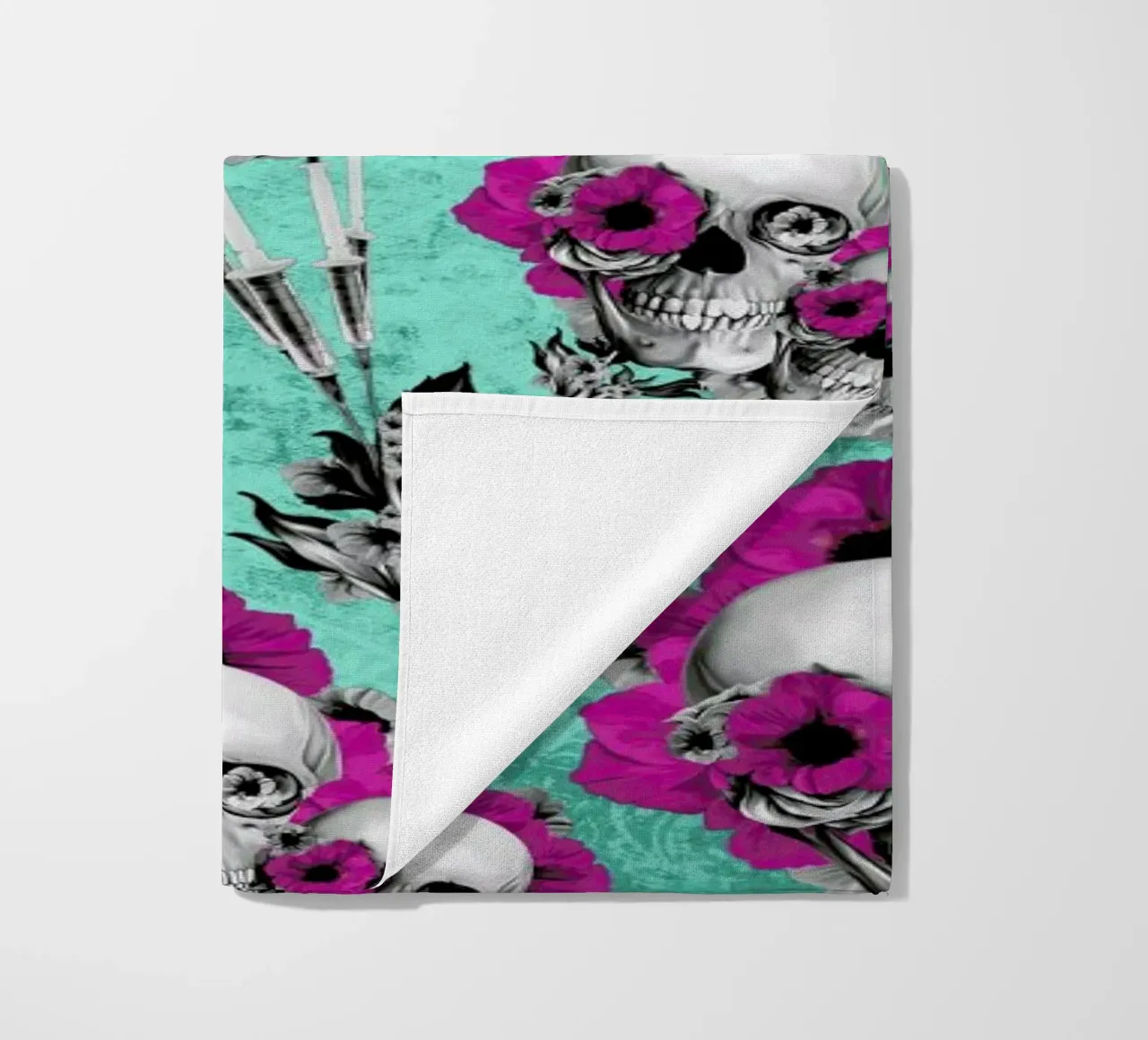 Skulls and Poppies Pattern beach towel by Kristy Patterson
