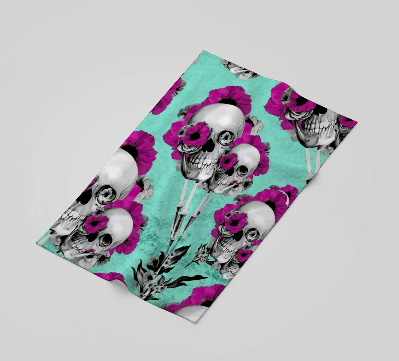 Skulls and Poppies Pattern beach towel by Kristy Patterson