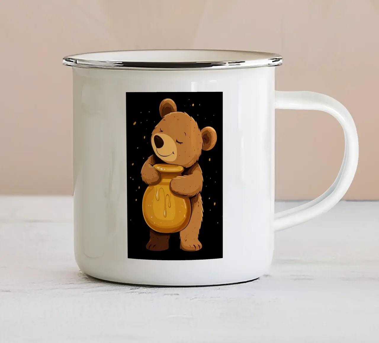 Orso con vaso di miele tazza in smalto da pixelbull - medieval art and more