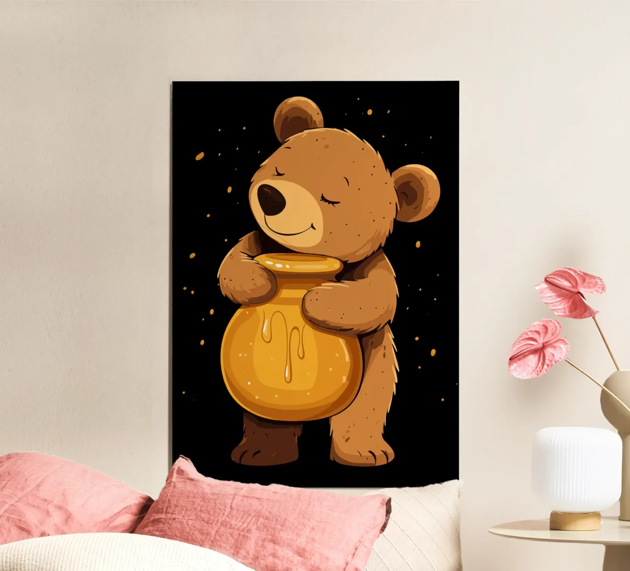 Orso con vaso di miele alluminio dibond da pixelbull - medieval art and more