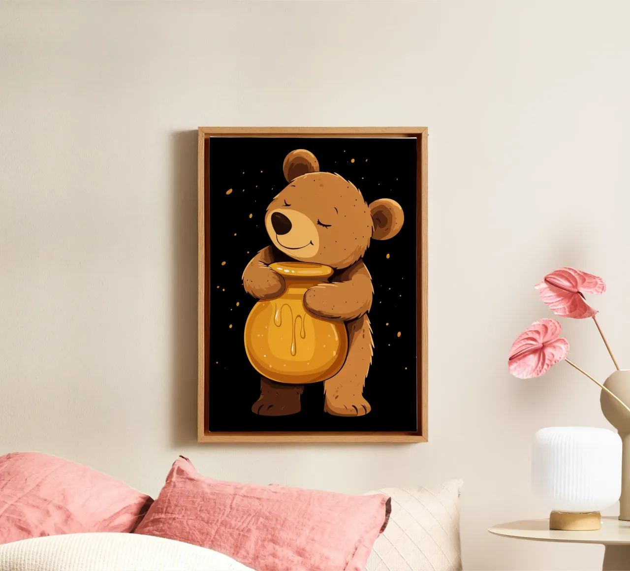 Orso con vaso di miele tela con Cornice a cassetta da pixelbull - medieval art and more