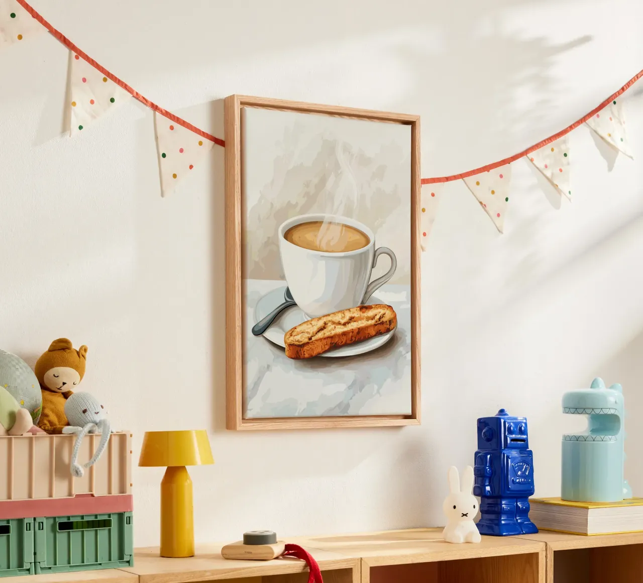 Espressotasse met Biscotti canvas met Baklijst van pixelbull - medieval art and more