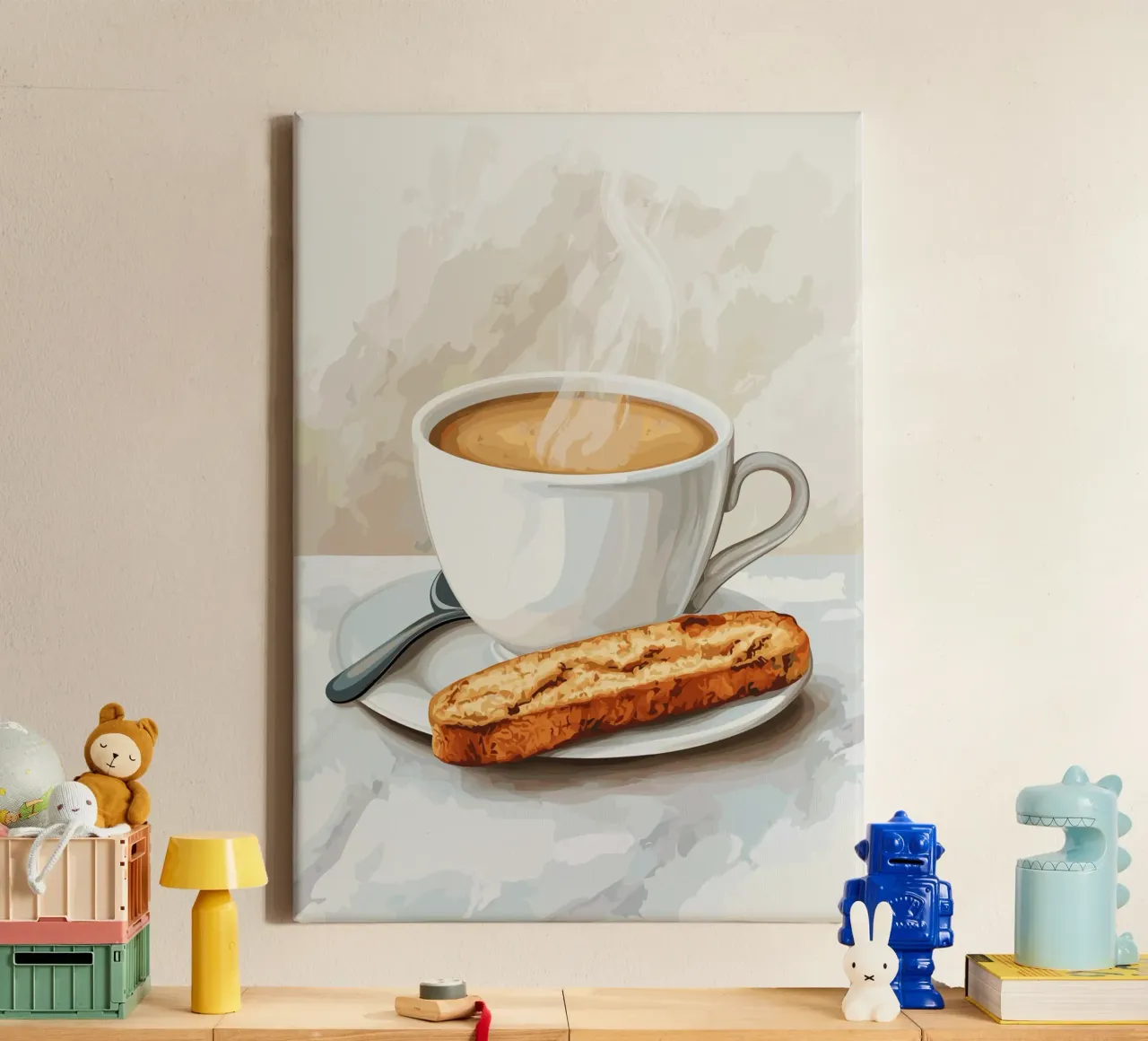 Espressotasse met Biscotti canvas met Baklijst van pixelbull - medieval art and more