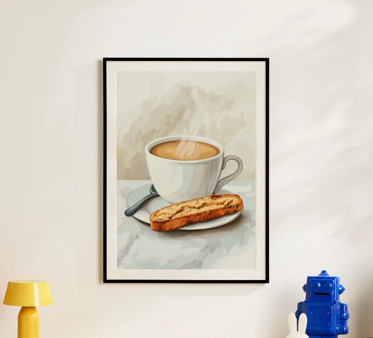 Espressotasse mit Biscotti poster con telaio in plastica da pixelbull - medieval art and more