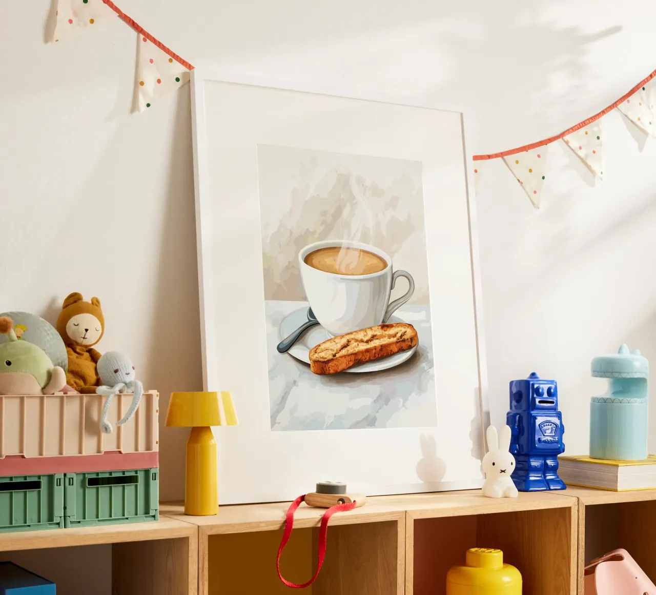 Espressotasse mit Biscotti poster con telaio in plastica da pixelbull - medieval art and more