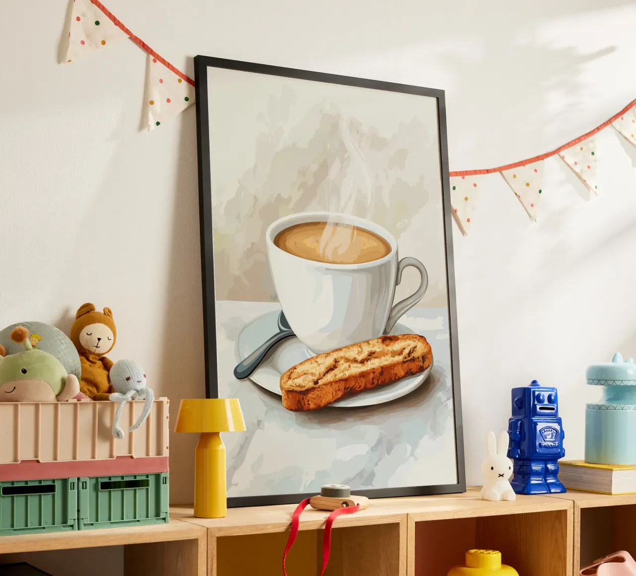 Espressotasse mit Biscotti poster con telaio in plastica da pixelbull - medieval art and more