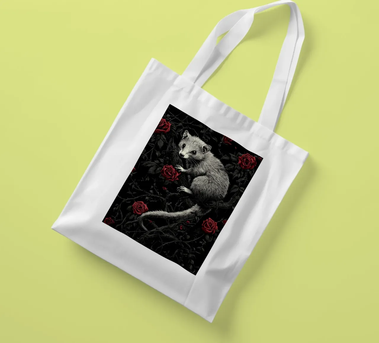 Opossum in un cespuglio di spine e rose borsa in juta da pixelbull - medieval art and more