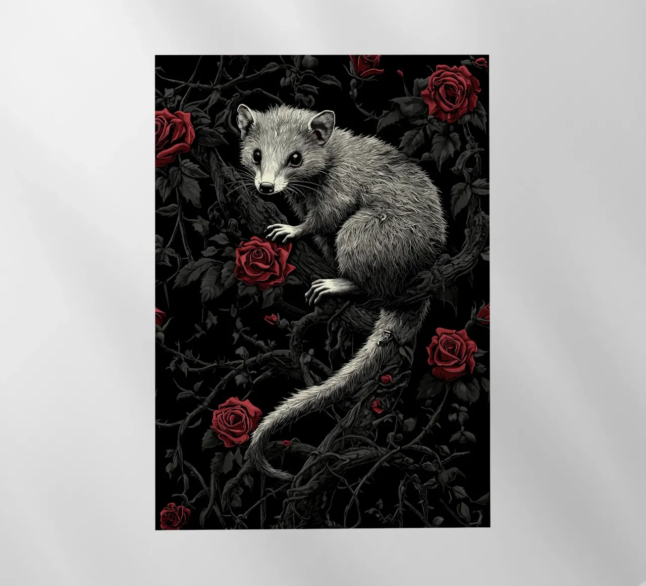 Opossum in un cespuglio di spine e rose pellicola backlit da pixelbull - medieval art and more