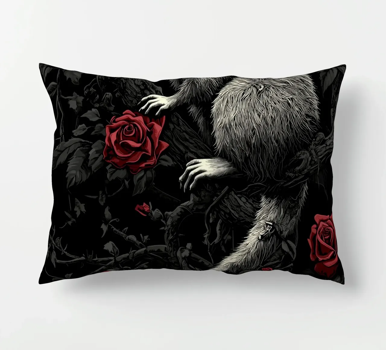 Opossum in un cespuglio di spine e rose cuscino da pixelbull - medieval art and more