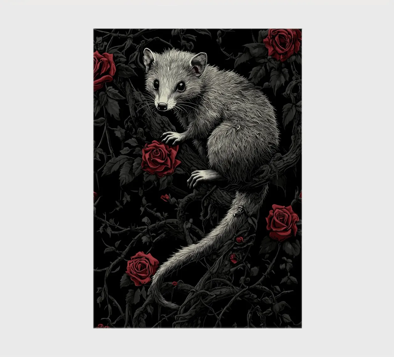 Opossum in un cespuglio di spine e rose diario da pixelbull - medieval art and more