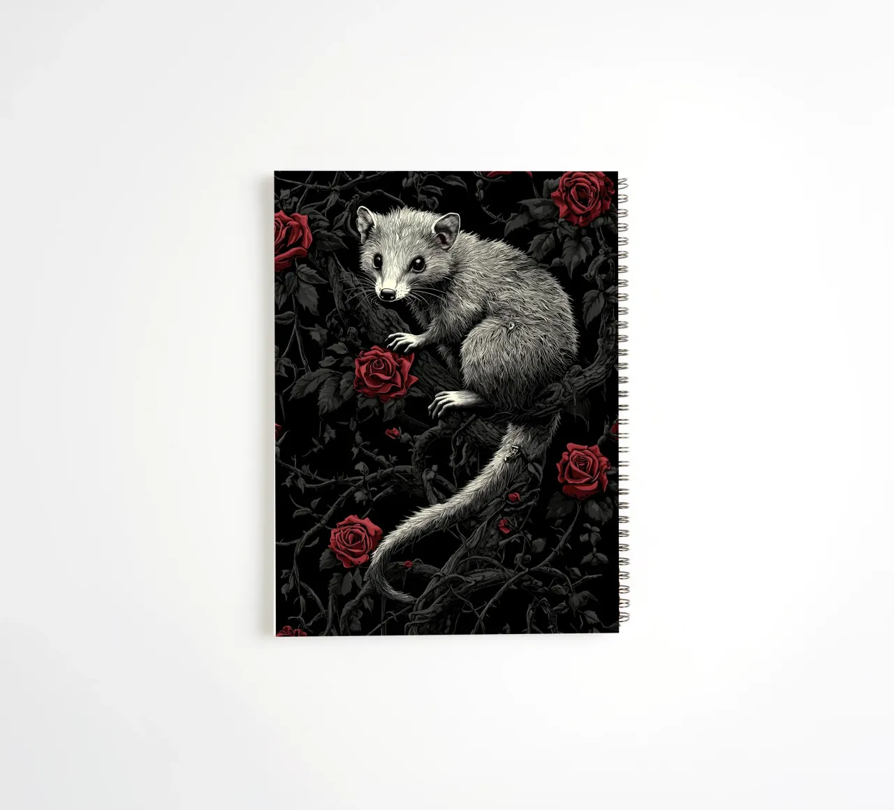 Opossum in un cespuglio di spine e rose diario ad anelli da pixelbull - medieval art and more