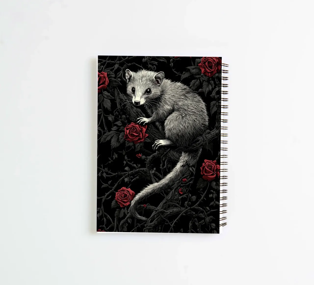 Opossum in un cespuglio di spine e rose diario ad anelli da pixelbull - medieval art and more