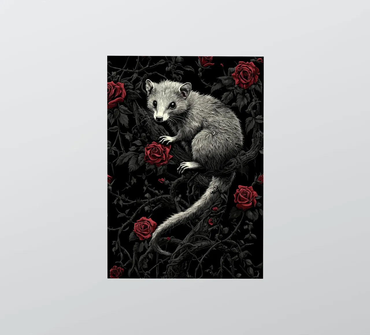 Opossum in un cespuglio di spine e rose adesivo da pixelbull - medieval art and more