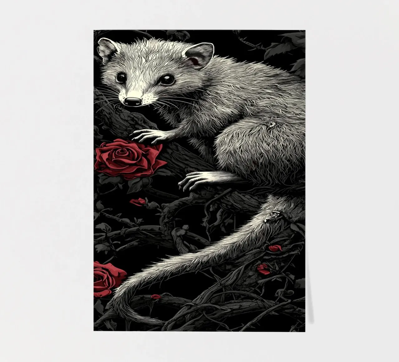 Opossum in un cespuglio di spine e rose foglio adesivo da pixelbull - medieval art and more