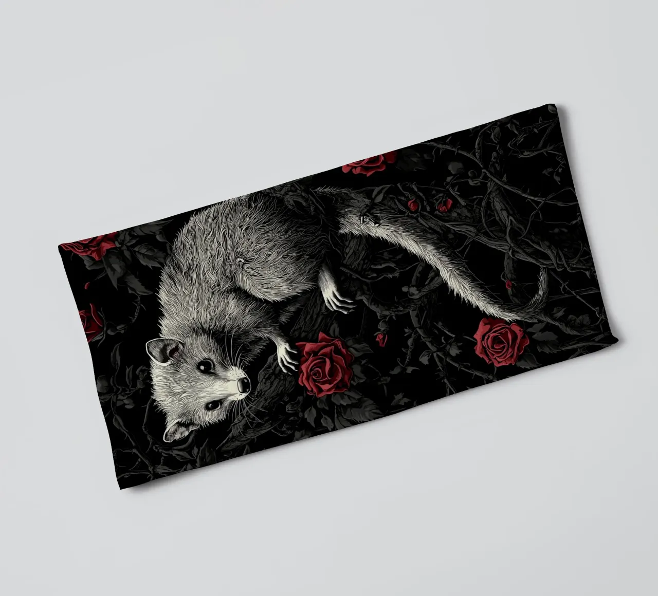 Opossum in un cespuglio di spine e rose asciugamano da bagno da pixelbull - medieval art and more