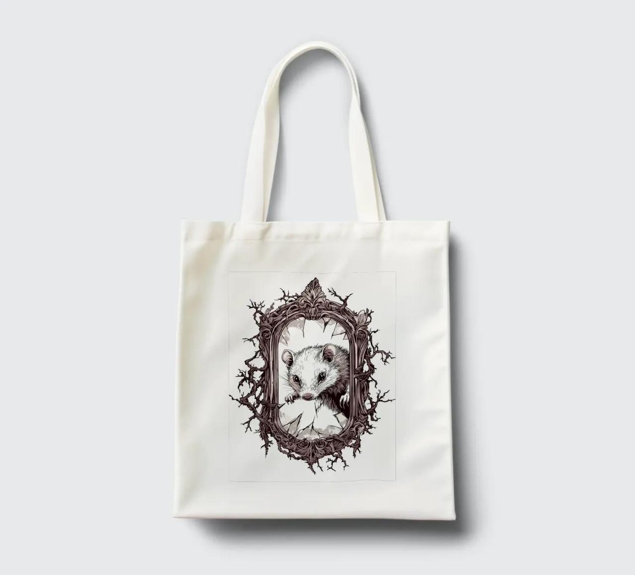Possum breaks through mirror frame tote bag by pixelbull - medieval art and more
