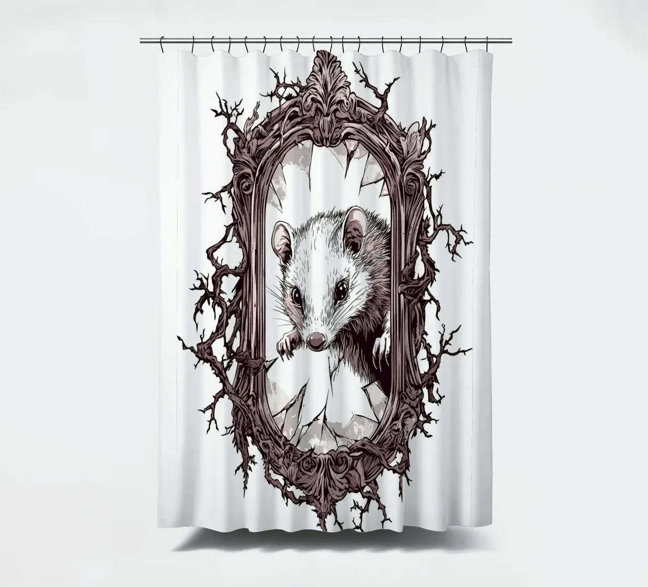 Un opossum sfonda la cornice dello specchio tenda da doccia da pixelbull - medieval art and more