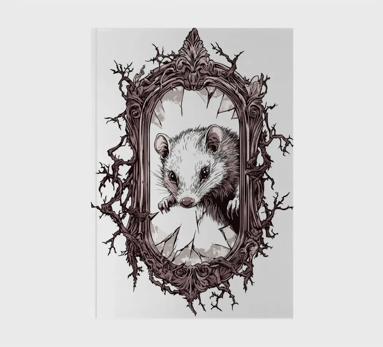 Possum breaks through mirror frame notebook by pixelbull - medieval art and more
