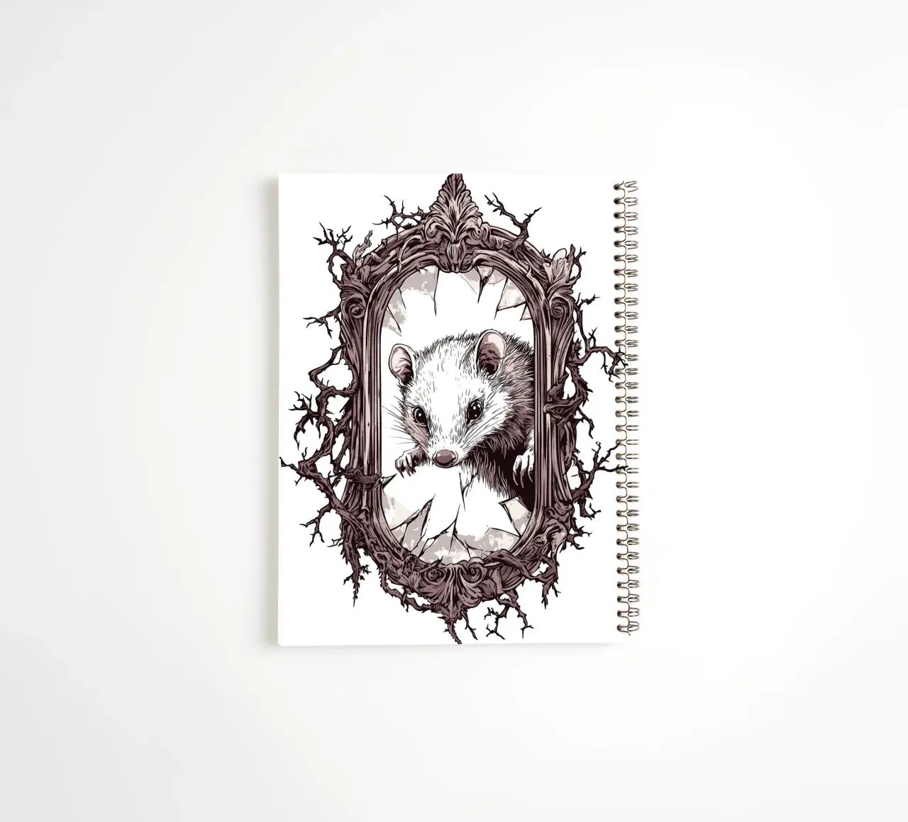 Possum breaks through mirror frame spiral notebook by pixelbull - medieval art and more