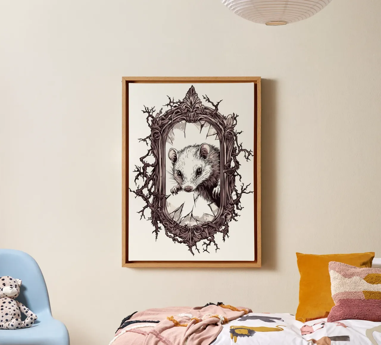 Possum breaks through mirror frame canvas by pixelbull - medieval art and more