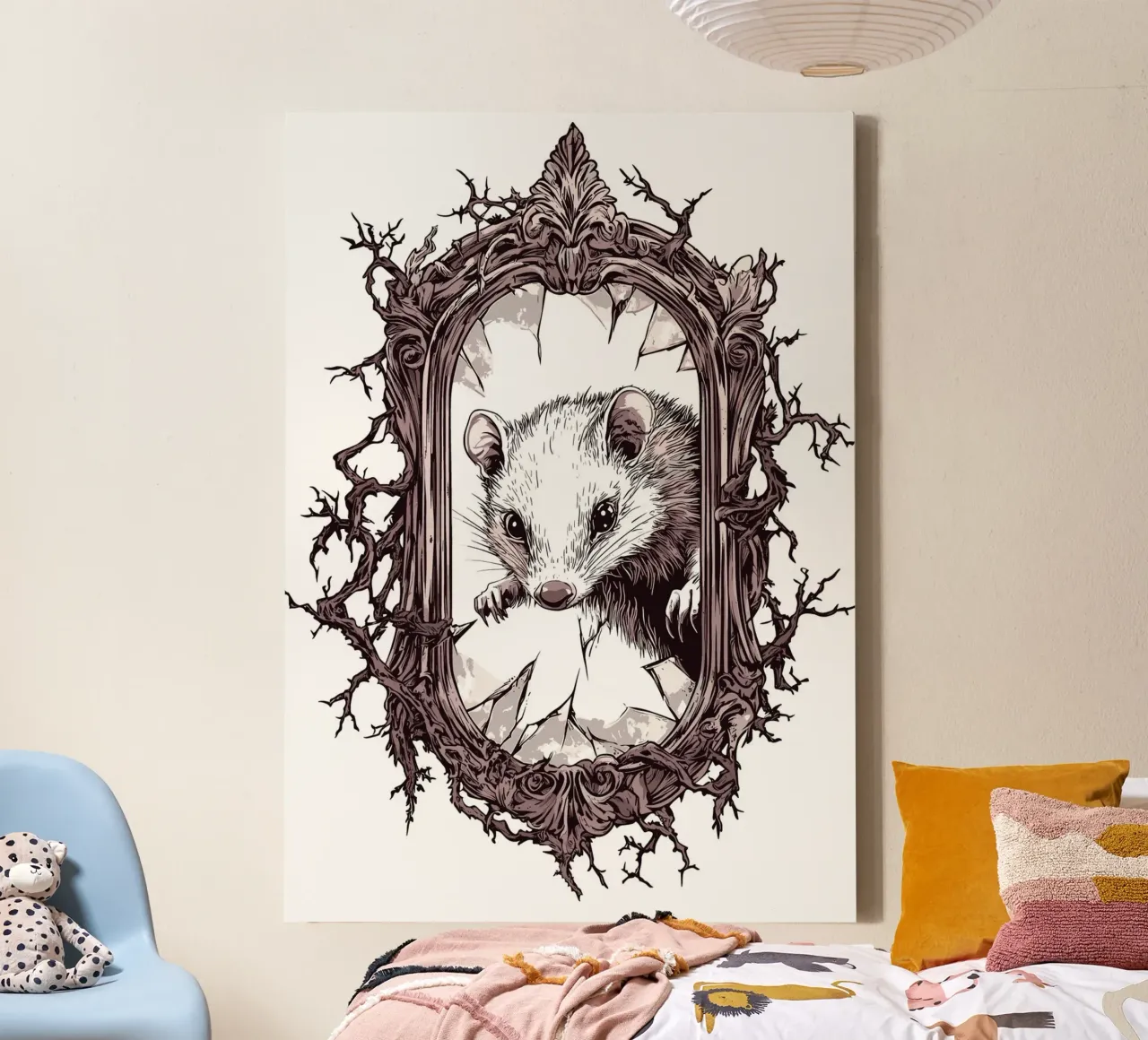 Possum breaks through mirror frame canvas by pixelbull - medieval art and more