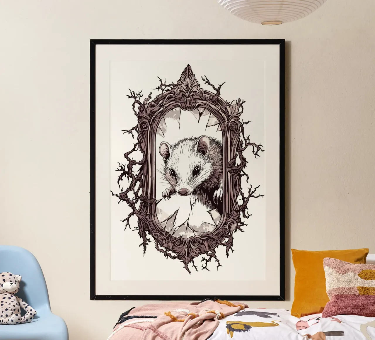 Un opossum brise le cadre d'un miroir poster de pixelbull - medieval art and more