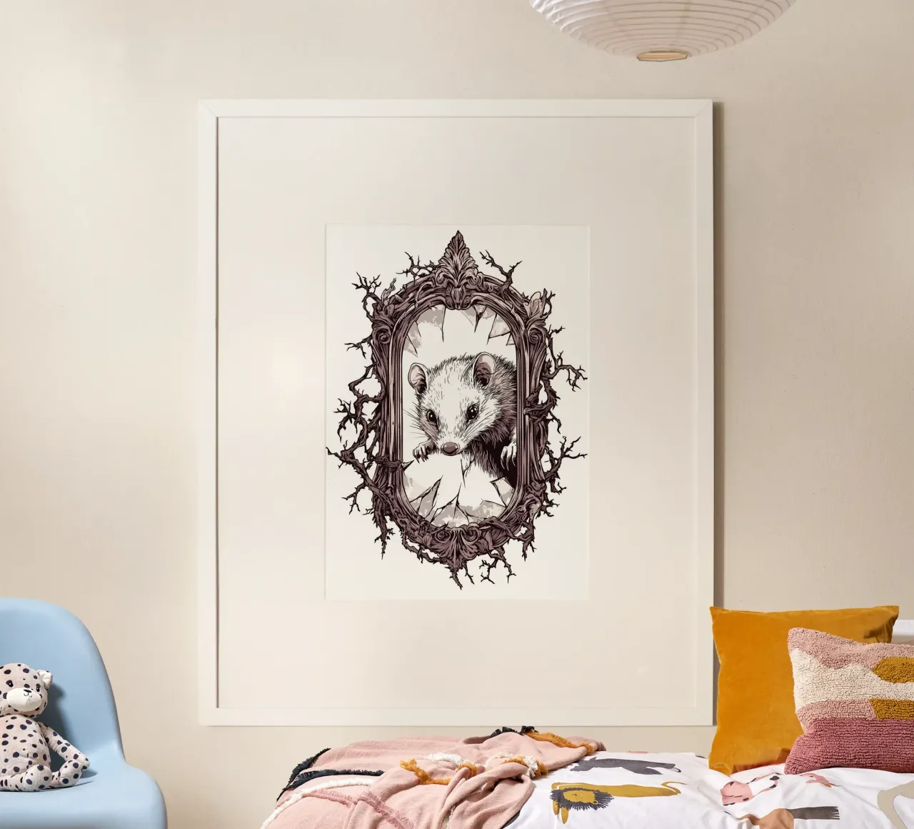 Un opossum brise le cadre d'un miroir poster de pixelbull - medieval art and more