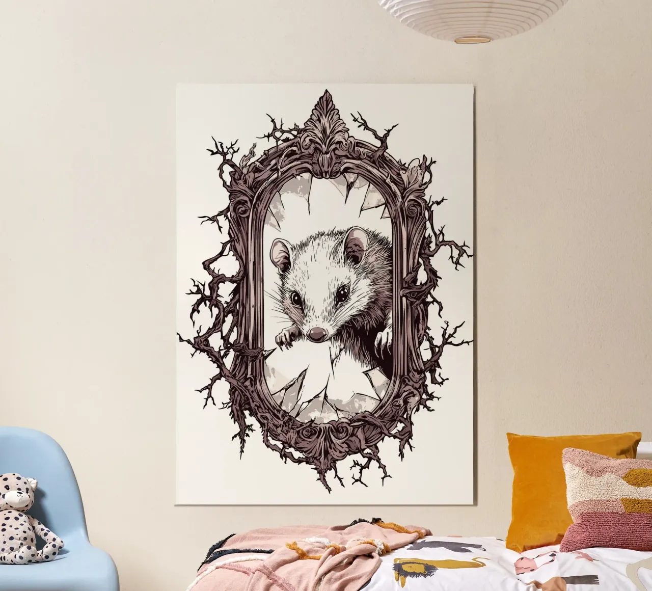 Un opossum brise le cadre d'un miroir poster de pixelbull - medieval art and more