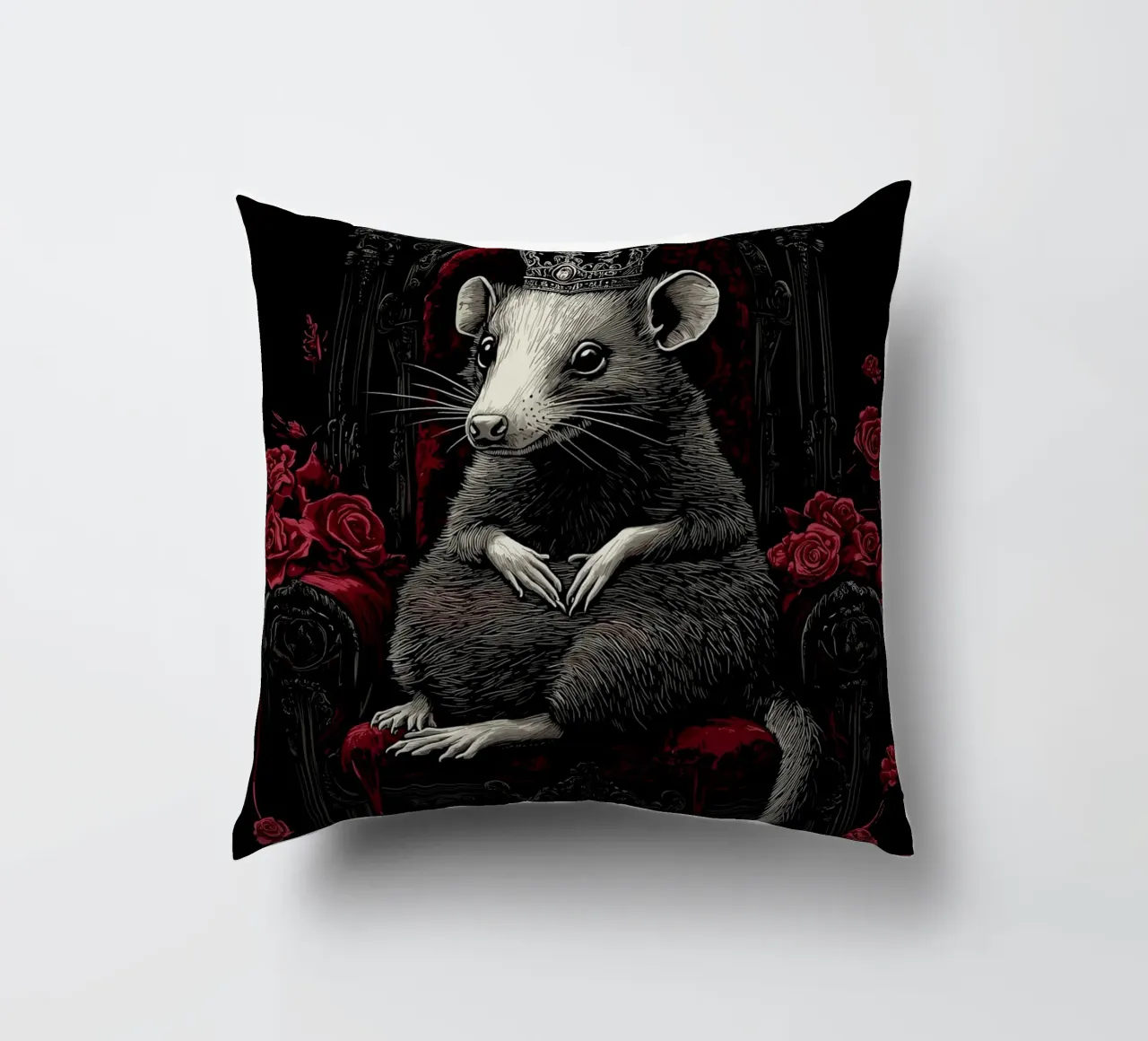 Opossum con corona in trono cuscino da pixelbull - medieval art and more